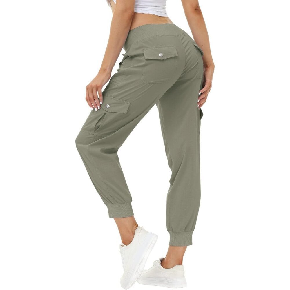 Women's Lightweight Cargo Pants Quick Dry Breathable Elastic Waist Pockets
